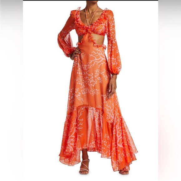 PatBo Coral Print Beach Dress Orange Pink sz S - Picture 5 of 16